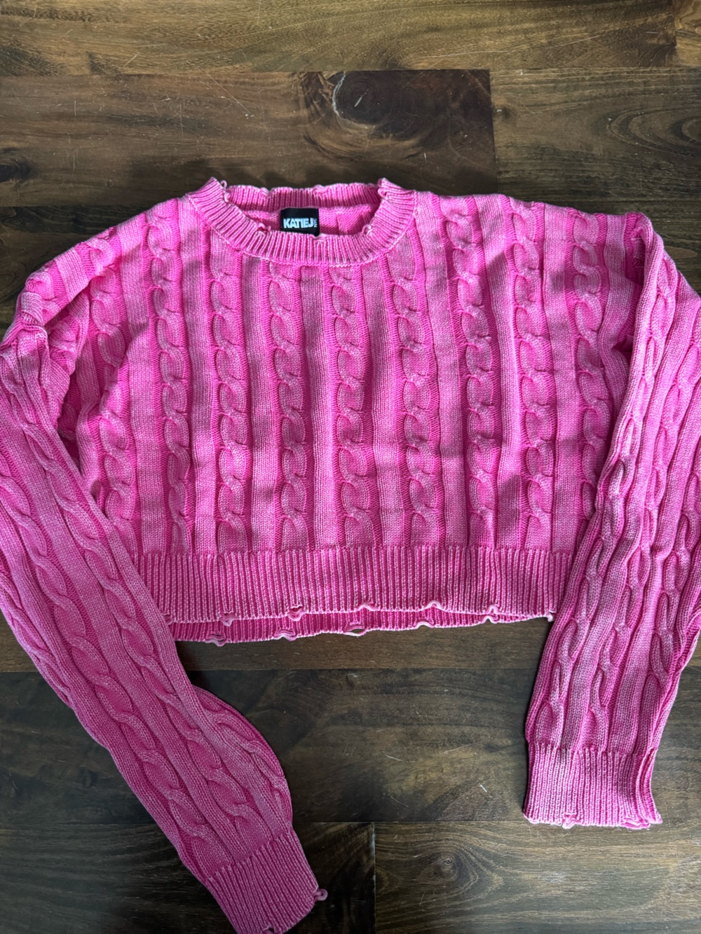 Katie J NYC Hot Pink Cable Knit Cropped Sweater